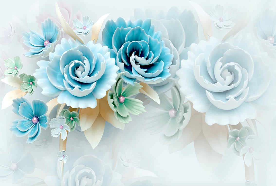 Фотообои WS Wallpaper 3D Синие цветы 392x270 см (31359)