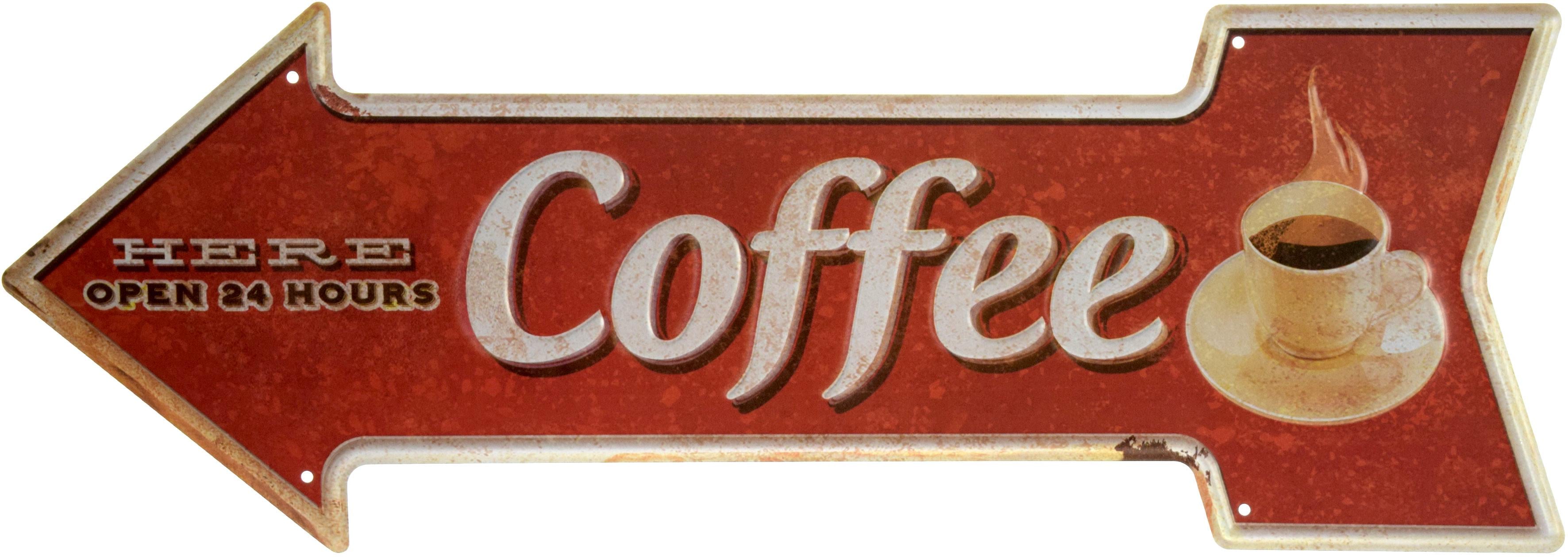 Табличка металлическая Кофе Здесь Открыто 24 Часа/Coffee Here Open 24 Hours 16x45 см Табличка металлическая Кофе Здесь Открыто 24 Часа/Coffee Here Open 24 Hours 16x45 см