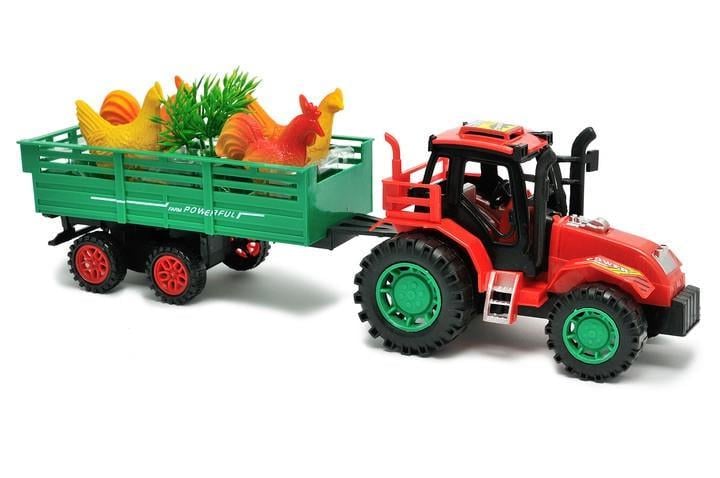 Игрушечный трактор Farm Tractor Hot power с прицепом и животными Красный с зеленым (077871)