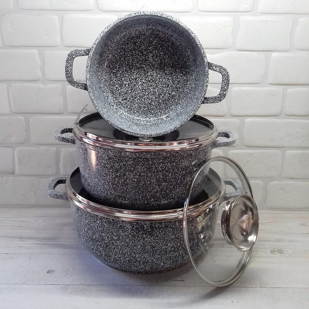 Набор кастрюль для индукционных плит с гранитным покрытием Edenberg EB-8020 6 пр. Серый - фото 2