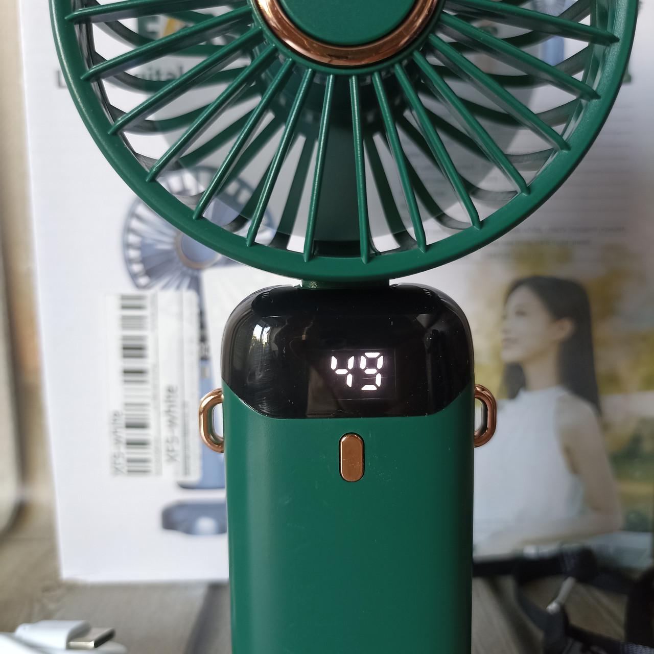 Міні-вентилятор з підставкою для телефону LCD Зелений (28525865) - фото 4