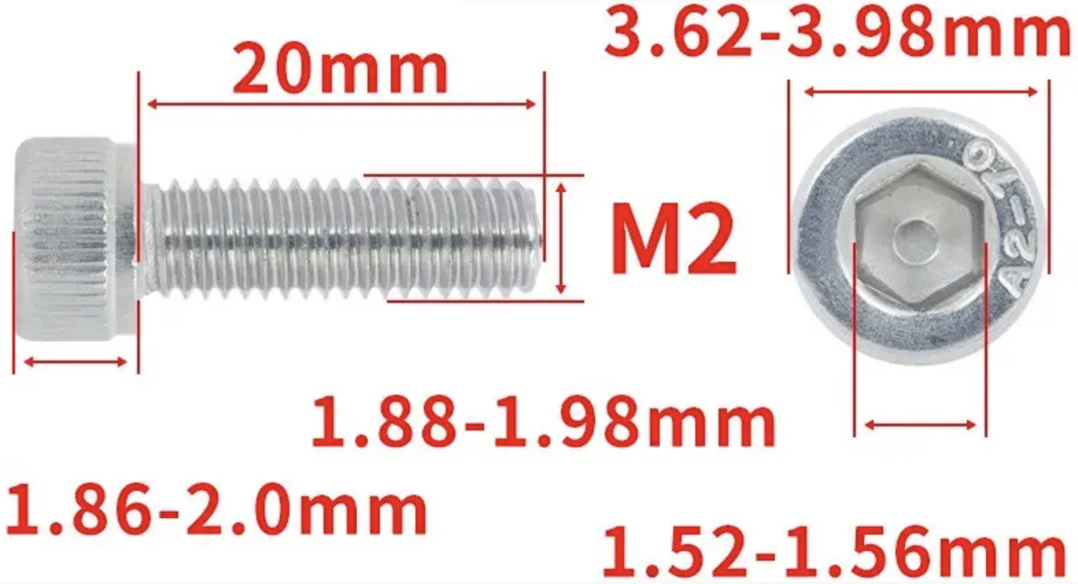 Гвинт з шестигранною головкою DIN912 M2x20 мм (DIN912_m2_20) - фото 2