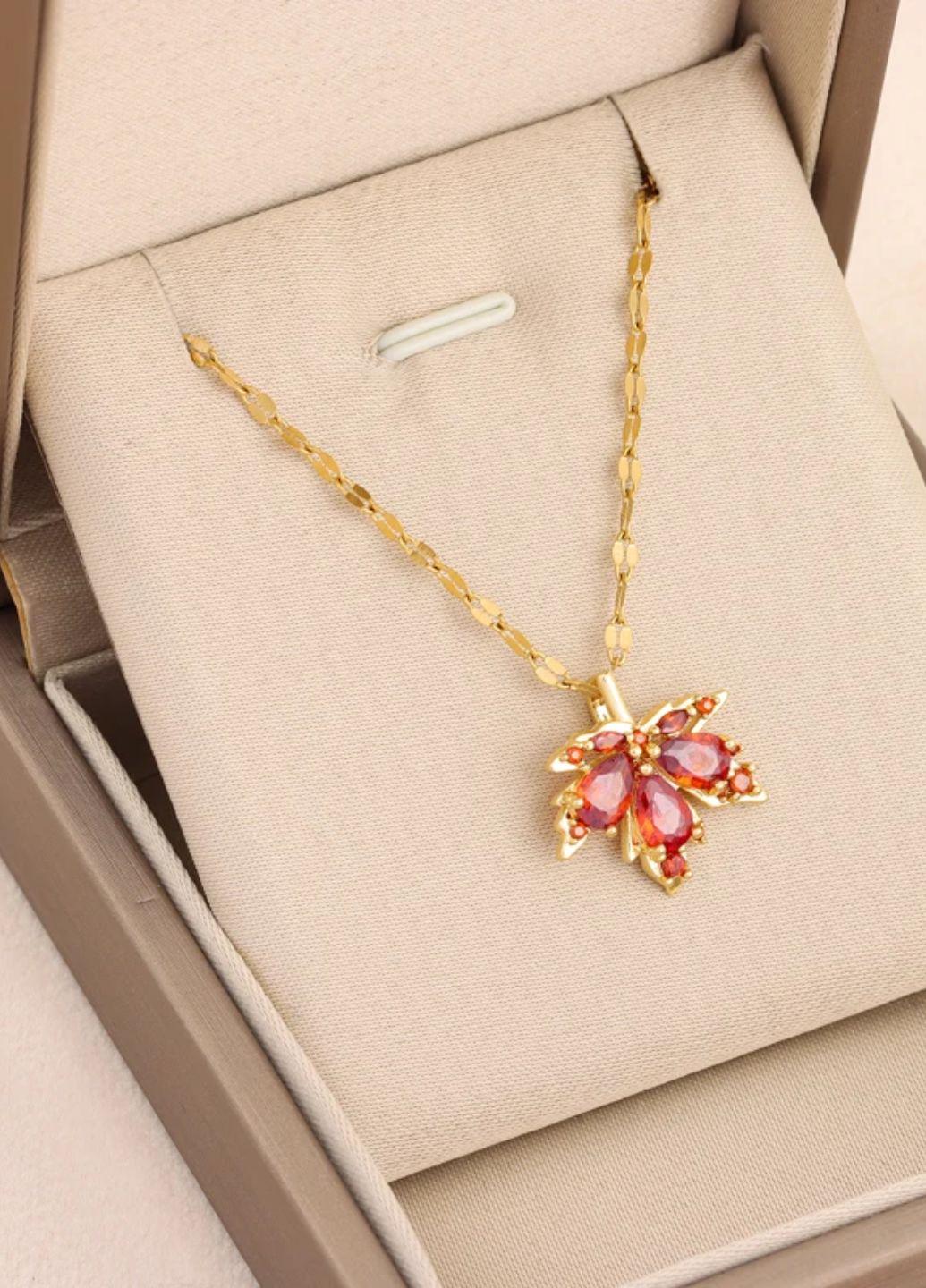 Цепочка женская с кулоном кленовый лист Fashion Jewelry Золотистый (16977)