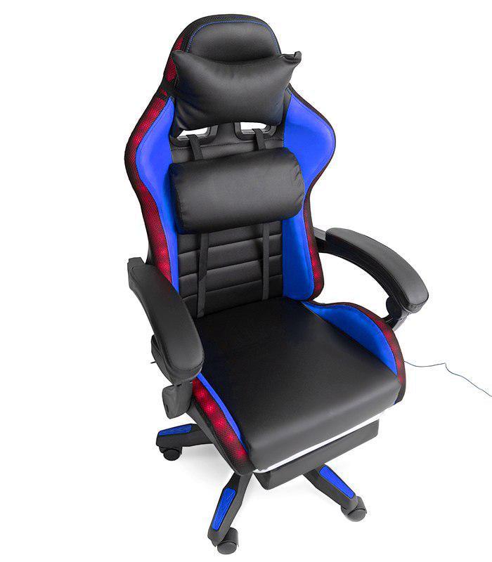 Кресло геймерское с RGB подсветкой/подушками/выдвижной подставкой для ног Черный/Синий (G897)