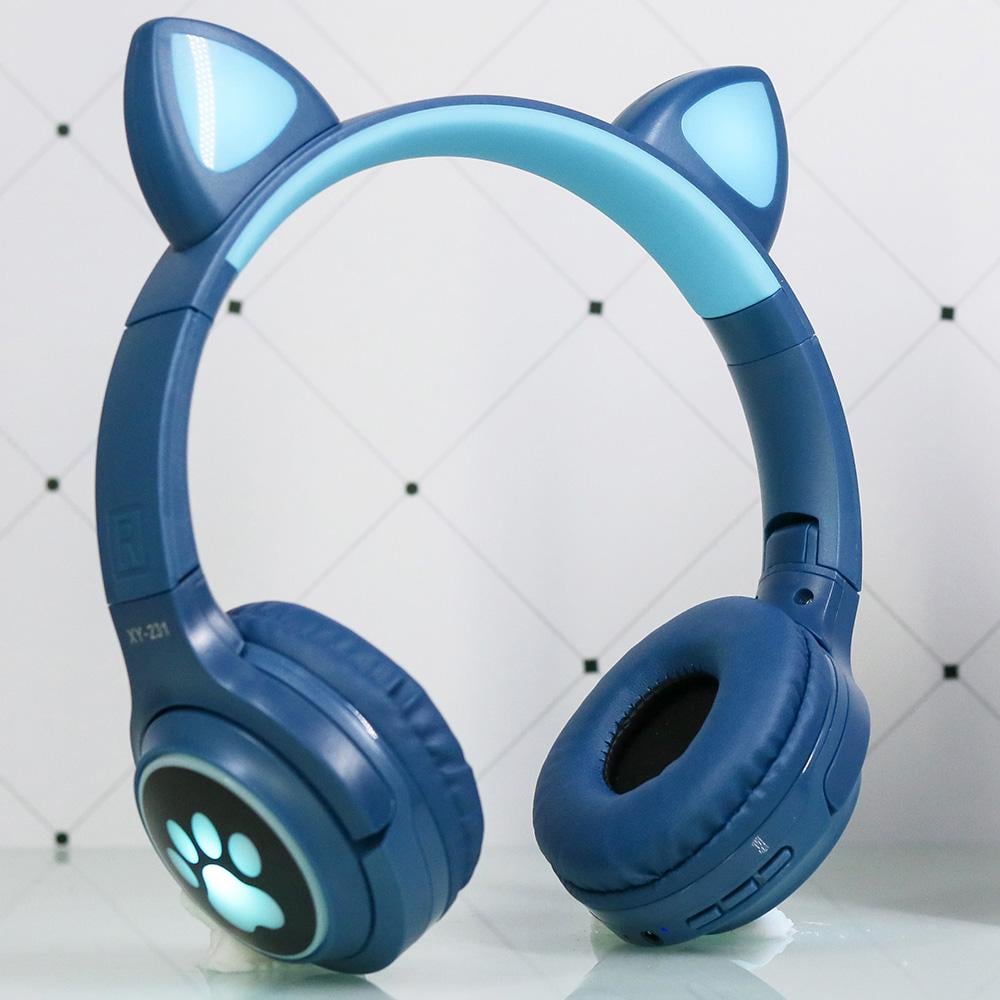 Наушники детские с кошачьими ушками CAT Ear XY-231 LED подсветка Темно-синий (557-755484)