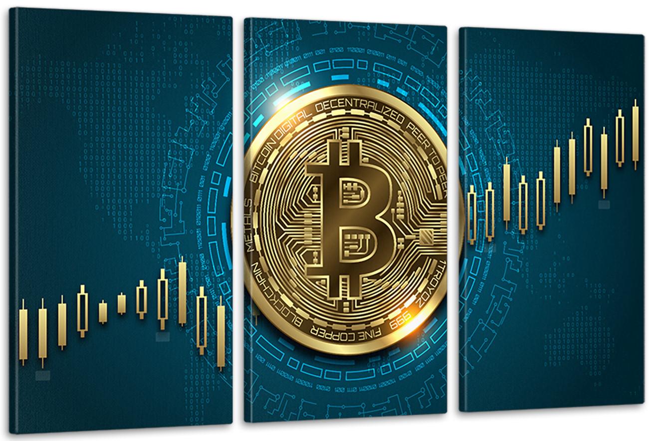 Картина модульная в гостиную/спальню Биткоин 53х100 см (ART-197_3A)