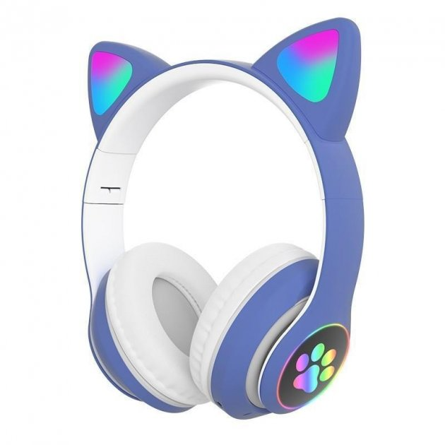 Наушники Кошачьи ушки беспроводные с подсветкой RGB и MP3 Cute Headset Синий