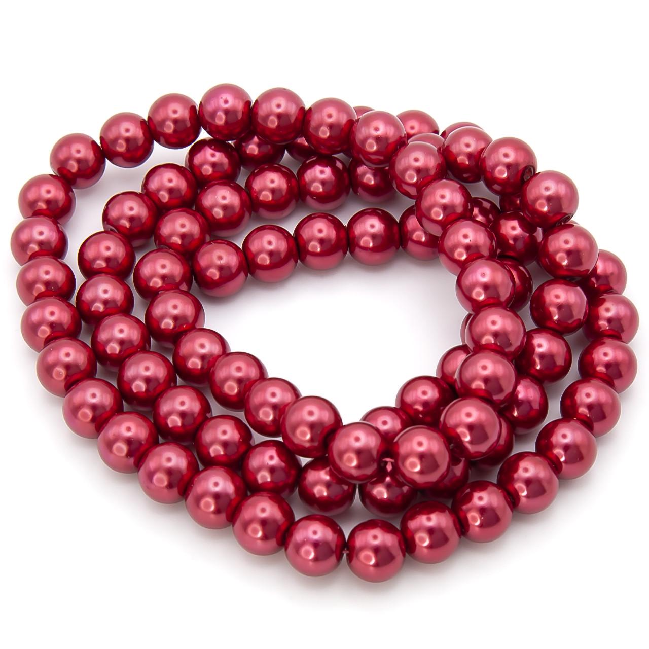 Намистини скляні на нитці під перли 8 мм 80 см 105 шт. Червоний (БЖ0008ш51)
