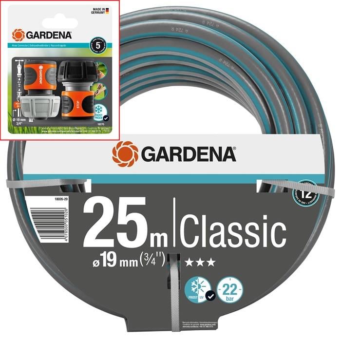 Шланг для полива Gardena Classic 19 мм 25 м и комплект коннекторов (18026-30)