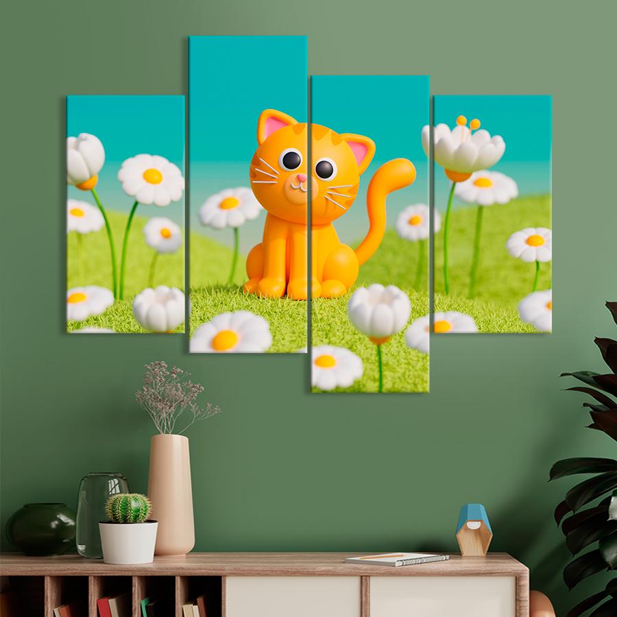 Картина в детскую комнату Рыжий кот среди ромашек 89x56 см (A1439-4)