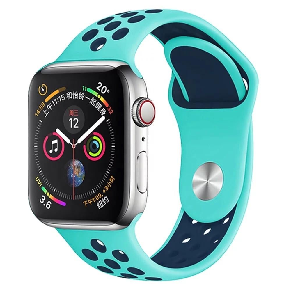 Ремінець силіконовий з перфорацією для Apple Watch 38/40/41 mm Series SE/7/6/5/4/3/2/1 БІрюзово-чорний