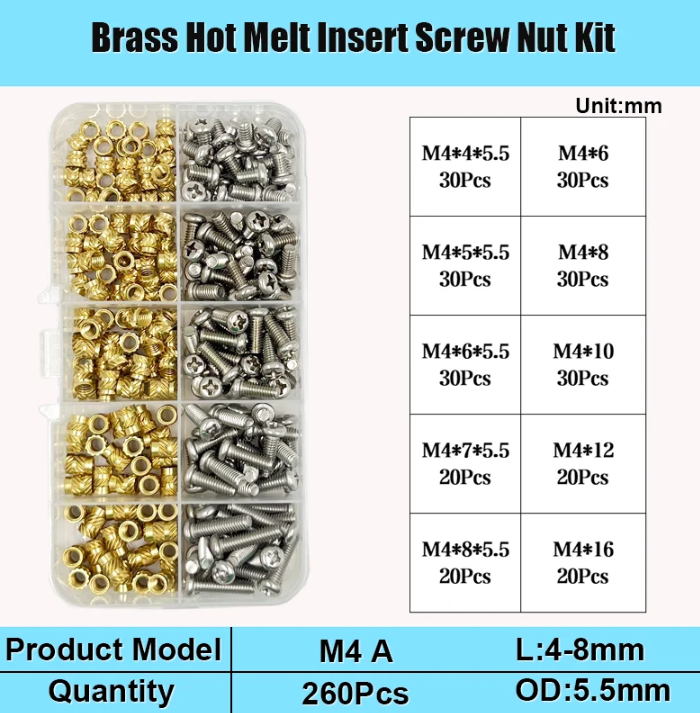 Набор термогайки и винты DIN7985 для 3D печати и моделирования Spec М4 мм 260 шт. (SP-1694A260) - фото 2