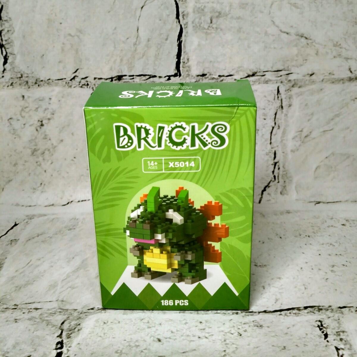 Конструктор фігурка BRICKS пікселі Динозавр 186 деталей Зелений (X5014)