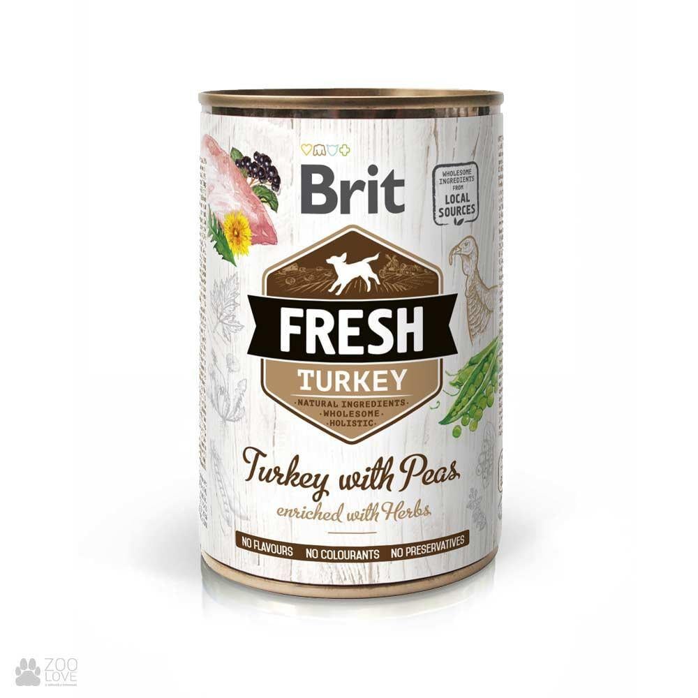 Корм влажный для собак Brit Fresh с индейкой и горошком 400 г (8595602533879)