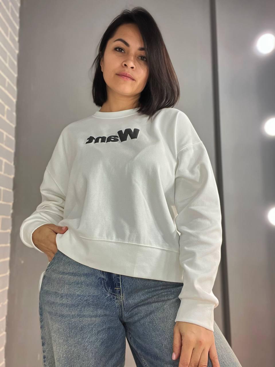 Світшот жіночий U S 293 WANT широкий попереду OS Білий (1512) - фото 3