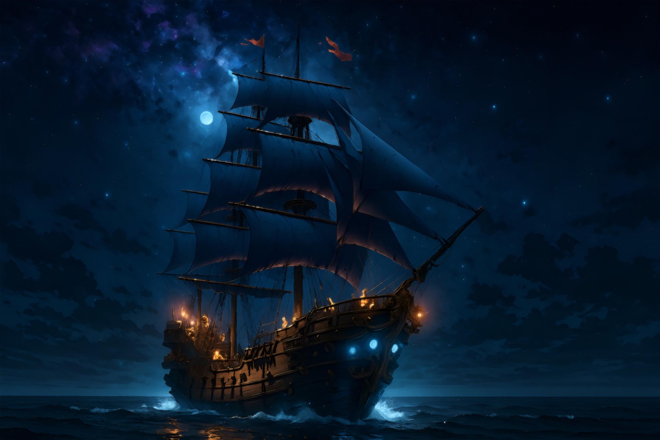 Фотообои флизелиновые Upstream Корабль в лунную ночь 180х120 см (SPF-162/2)