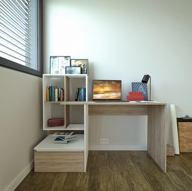 Письменный стол компьютерный для школьника 1450х1116х516 мм Дуб сонома/Белый (521521) - фото 1 Письменный стол компьютерный для школьника 1450х1116х516 мм Дуб сонома/Белый (521521) - фото 1