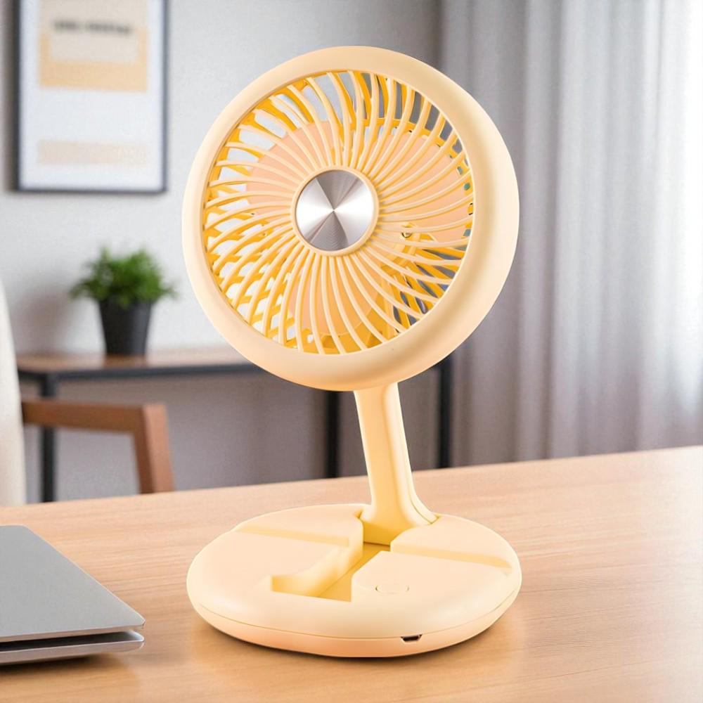 Вентилятор портативний настільний на акумуляторі 400 мАг USB 2 режими тримач для телефону Жовтий (27432466) - фото 1