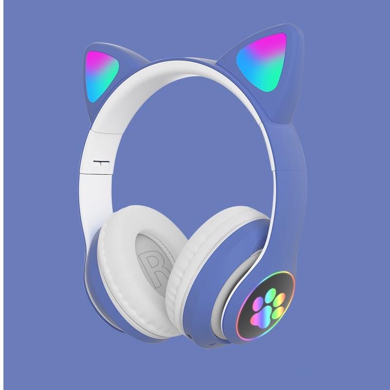 Безпроводные наушники Wireless Headset Cat STN-28 Кошачьи ушки с Led подсвекой Синий - фото 3