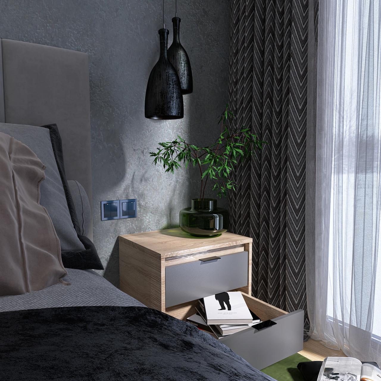 Тумба прикроватная Сити-450 Эверест 452х380х442 мм Дуб сонома/Графитовый (EVR-20727.02) - фото 3 Тумба прикроватная Сити-450 Эверест 452х380х442 мм Дуб сонома/Графитовый (EVR-20727.02) - фото 3