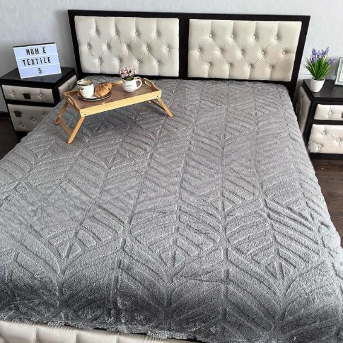 Плед пухнастий Home textile Ялинка євро 200х220 см Сірий (37164)