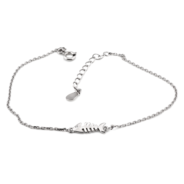 Браслет серебряный с подвеской Рыбный скелет на изящной цепочке