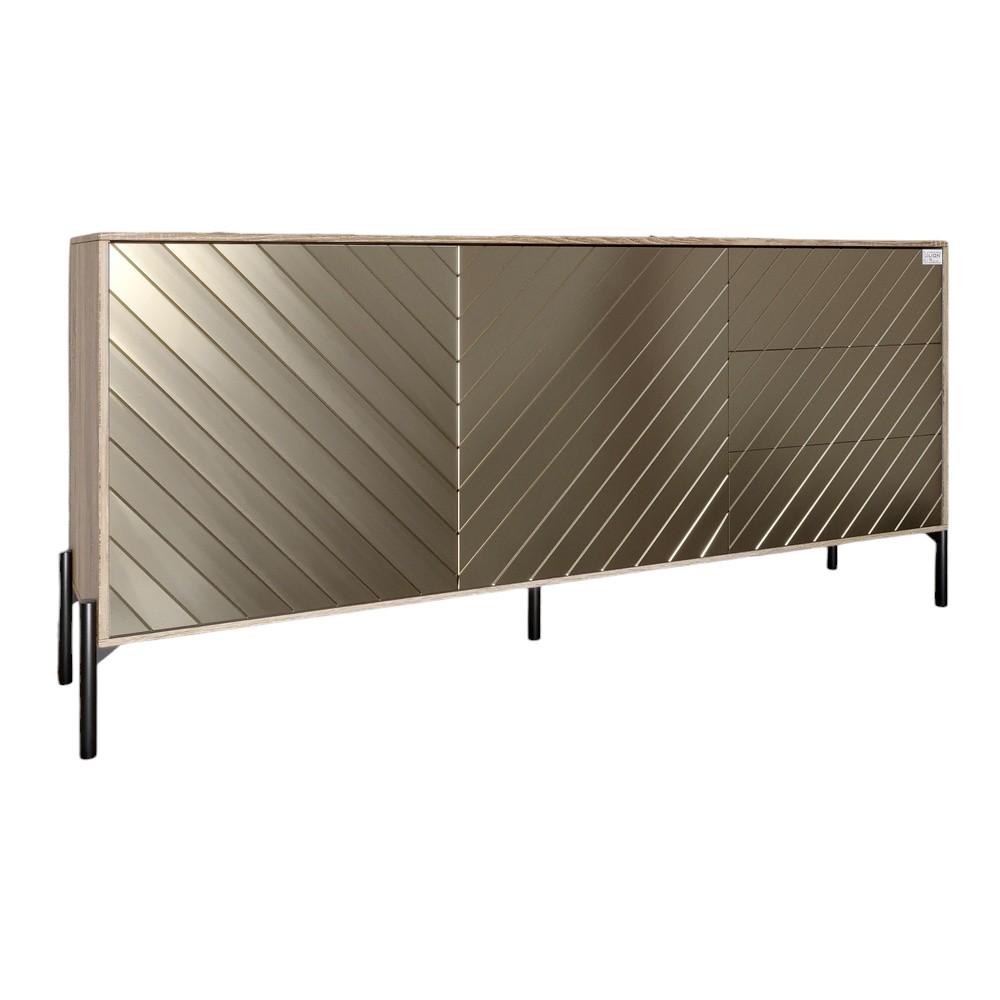 Комод Lion Амарант с черными металлическими ножками 168x40x76,5 см Дуб сонома трюфель/Перламутровый металлик (000-000-1891) - фото 2