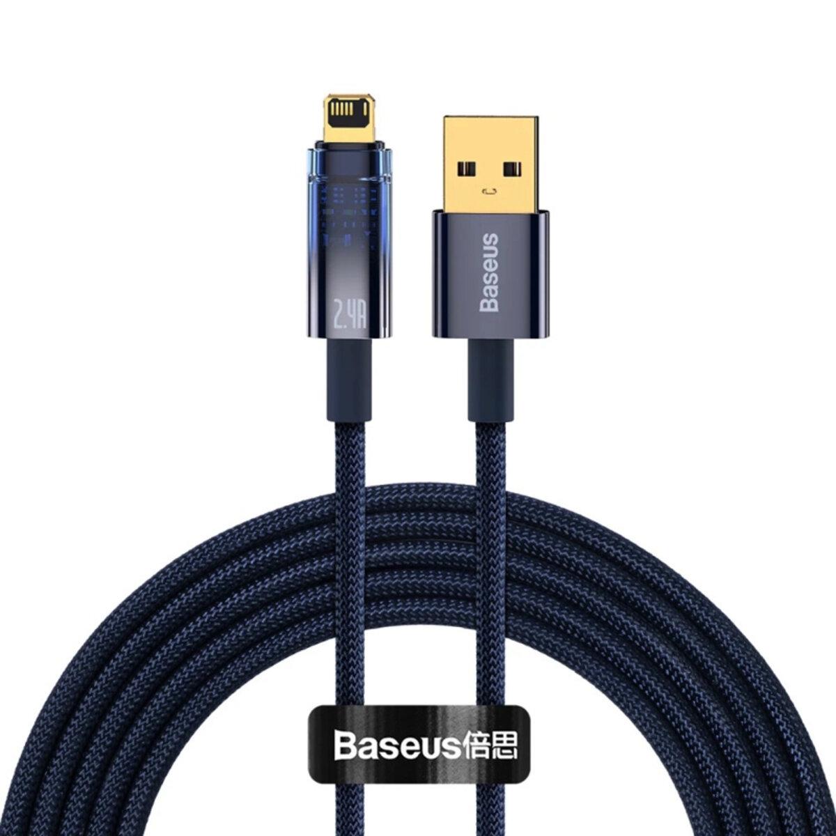 Кабель BASEUS Explorer USB to IP швидка зарядка з автовідключенням 2,4 A 1 м Синій (612113)