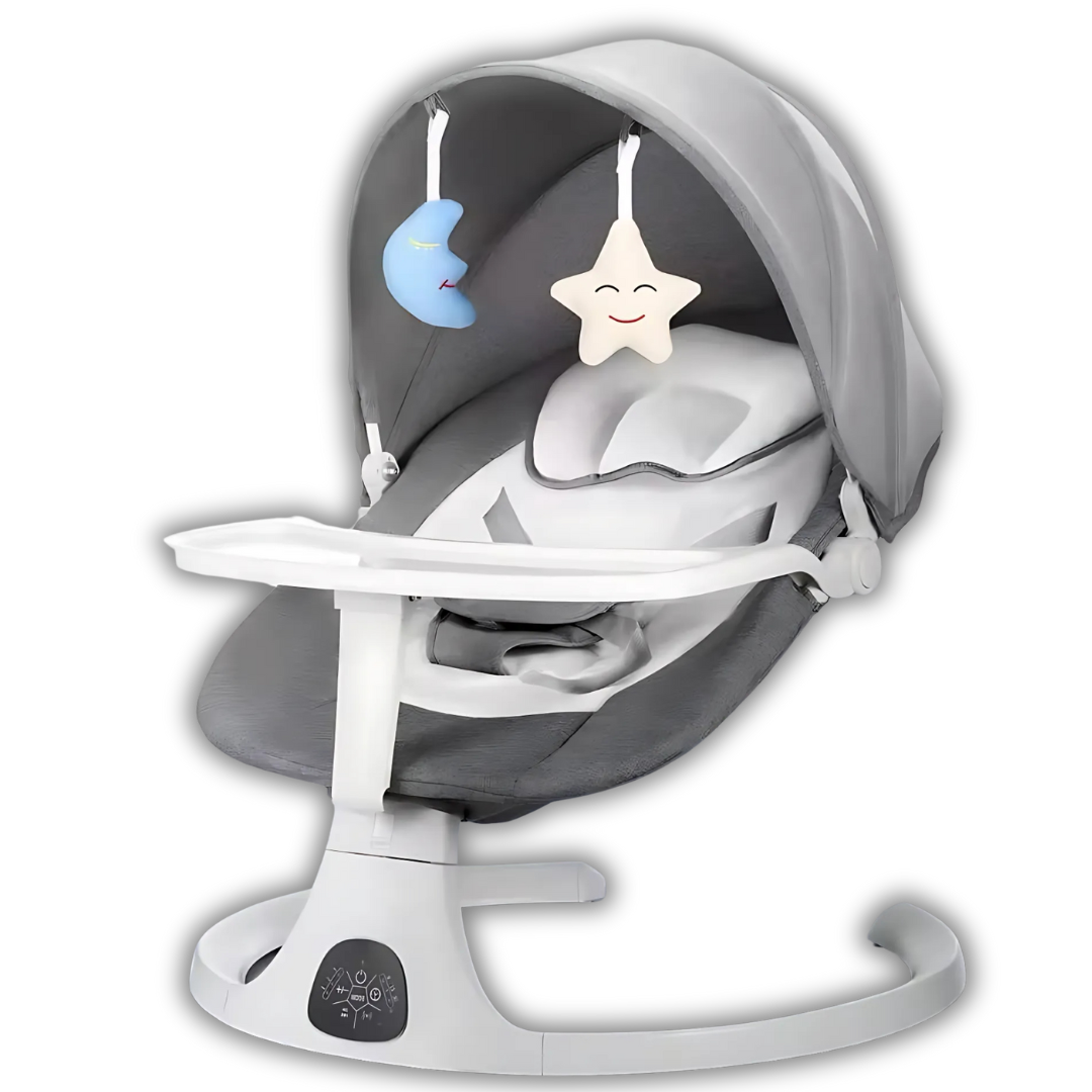 Дитячий шезлонг 2в1 зі стільницею від народження з пультом керування Сіро-білий (2535173322)