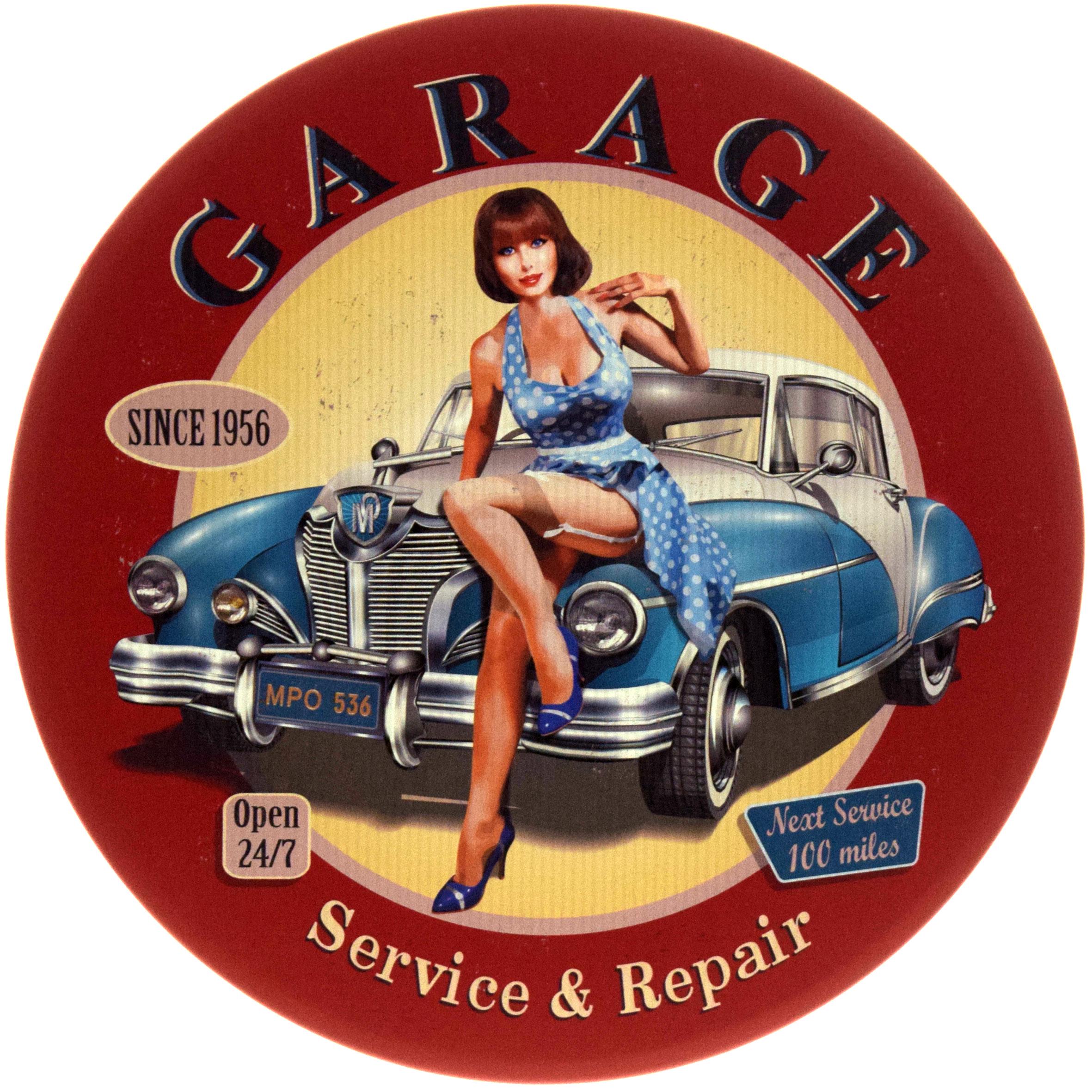 Табличка металлическая "Garage Service&Repair Pin Up" 30 см (ms-104633)