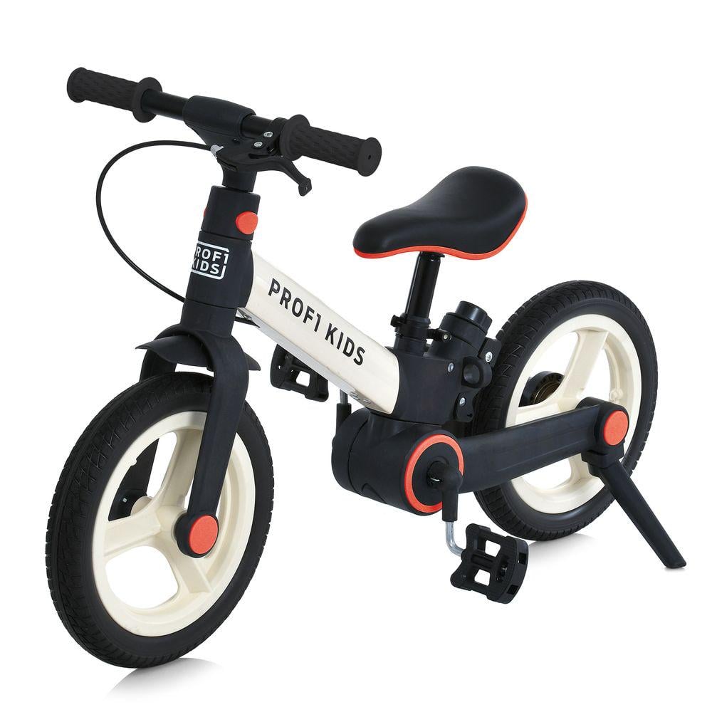 Детский велосипед-трансформер PROF1 KIDS 12" со съемными колесами и родительской ручкой Черно-бежевый
