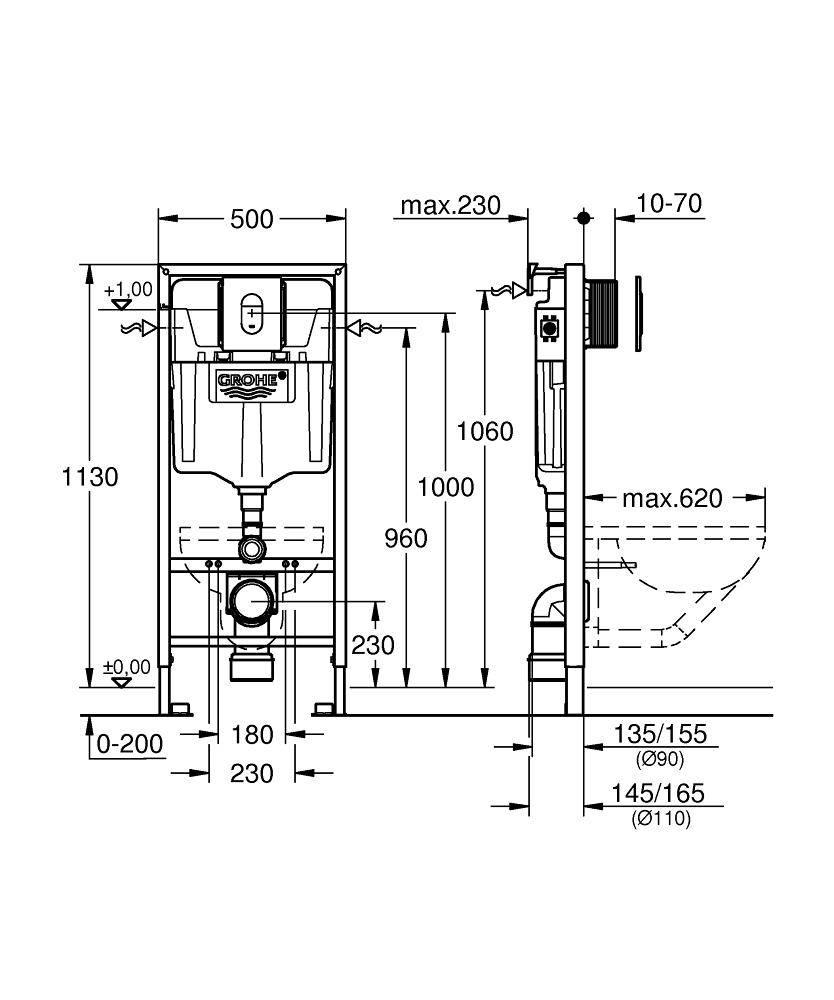 Инсталляционная система для унитаза Grohe Rapid SL 38929000 с кнопкой Хром (147287) - фото 2