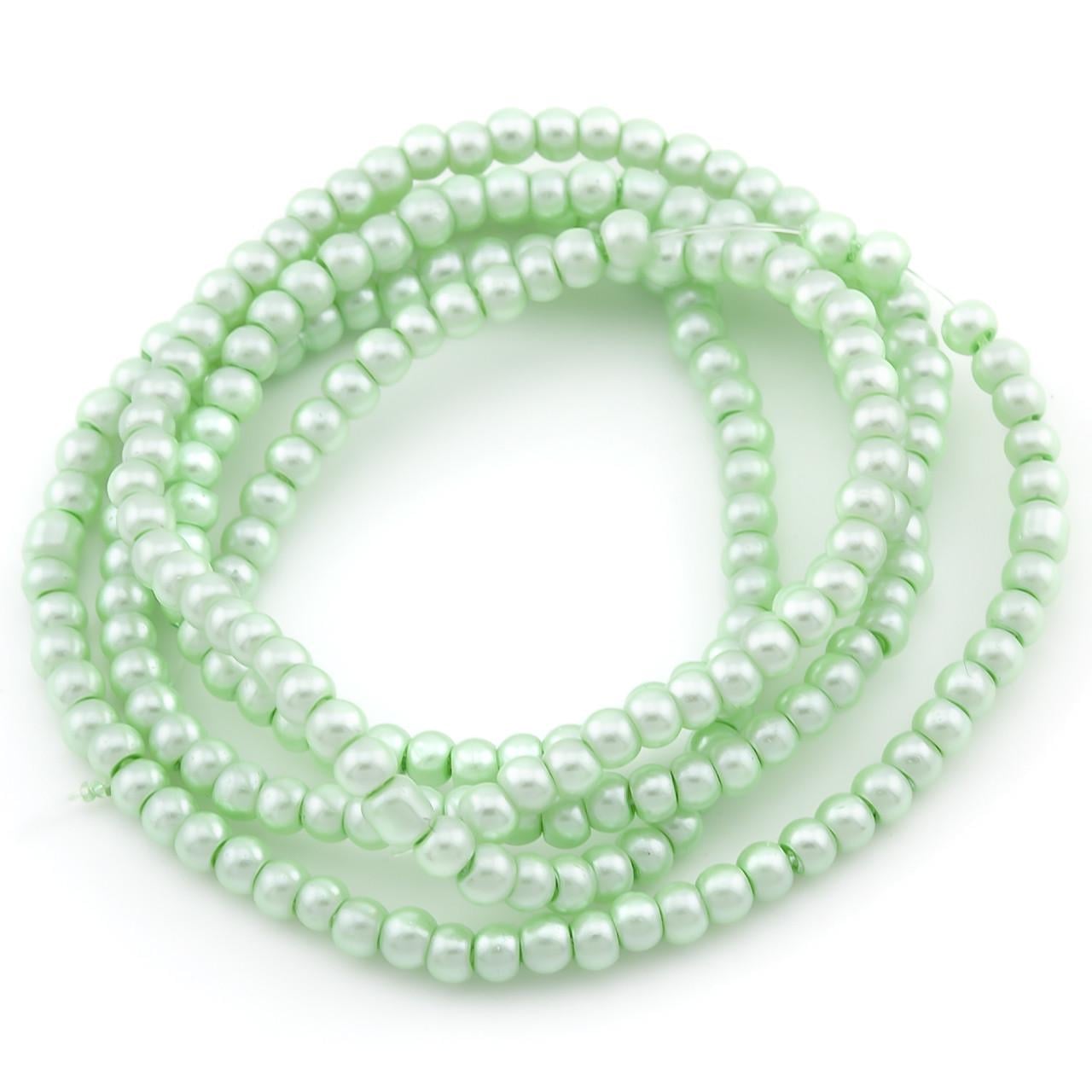 Бусины стеклянные на нитке под жемчуг 3 мм 62 см 215 шт. Зеленый (БЖ0003ш04)