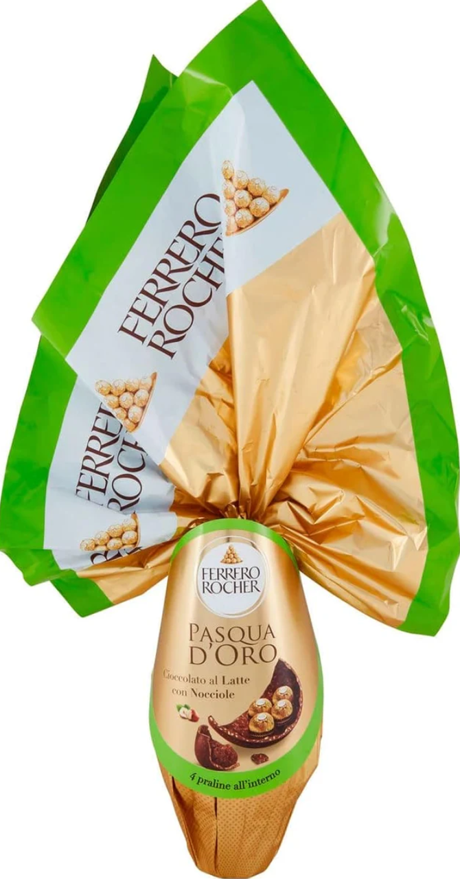 Шоколадне яйце з цукерками Ferrero Rocher Pasqua d'Oro Cioccolato al Latte con Nocciole 212 г (2555611970)