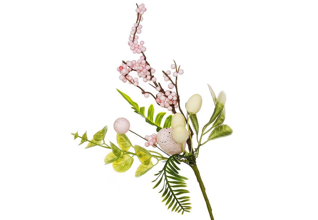 Декоративна гілка з листям ягодами та яйцями 16x32 см (H39-079)