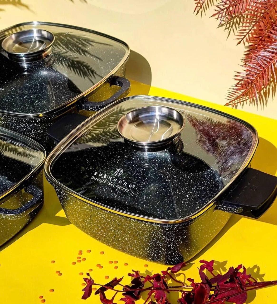 Набор кастрюль с мраморным антипригарным покрытием Edenberg ЕВ-8141 6 пр. Черный - фото 2 Набор кастрюль с мраморным антипригарным покрытием Edenberg ЕВ-8141 6 пр. Черный - фото 2