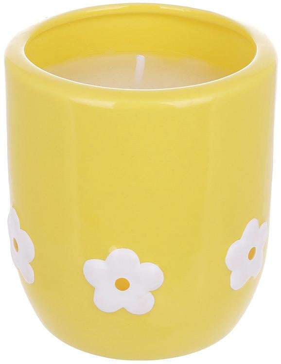 Подсвечник фарфоровый Ромашки с восковой свечой 7,5 см Желтый