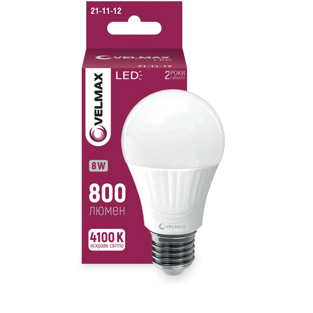 LED-лампа Velmax EMC V-A60 8W E27 4100K 800 Lm (28686610)