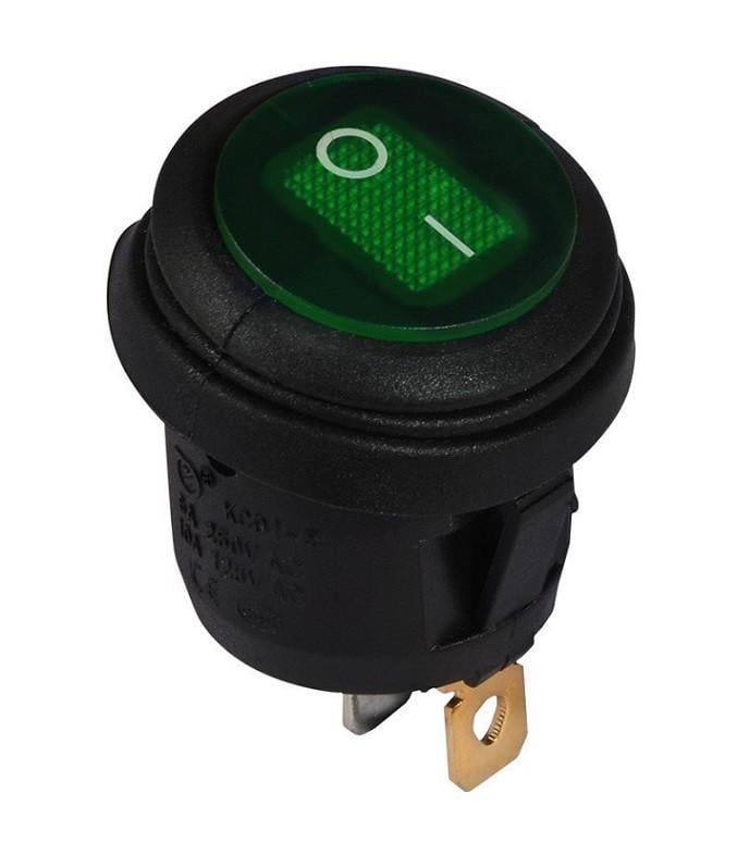 Переключатель влагозащищенный TechnoSystems KCD1-5-101WN G/B 220 V с подсветкой круглый Green (1554871029)
