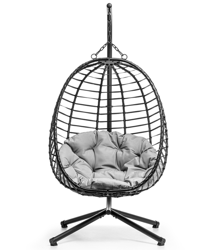 Подвесное садовое кресло качалка кокон гнездо SAN VITO с мягкой подушкой, Черный