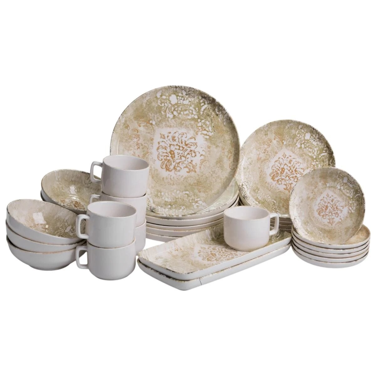 Столовый сервиз фарфоровый YIWU Baroque на 6 персон 32 пр. Бежево-золотистый (YS02-011)