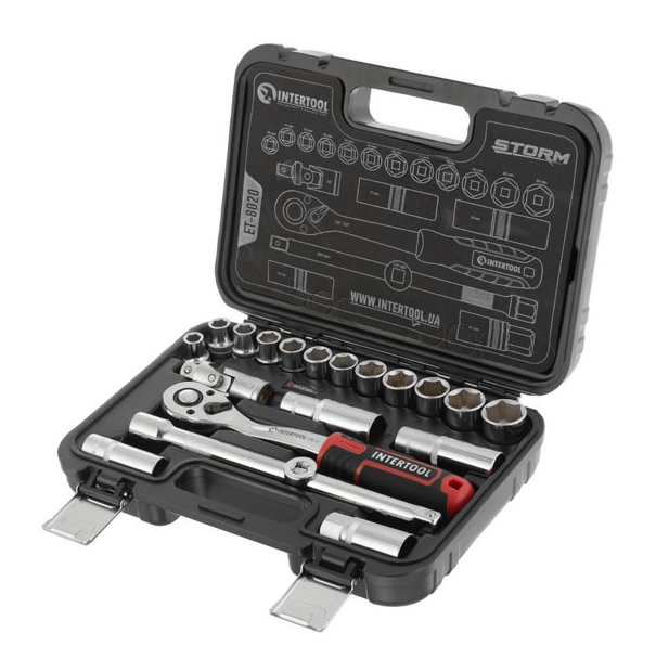 Набір інструментів Intertool ET-8020 2423841982 тріскачка/подовжені та свічкові головки 20 шт. 1/2" Cr-V