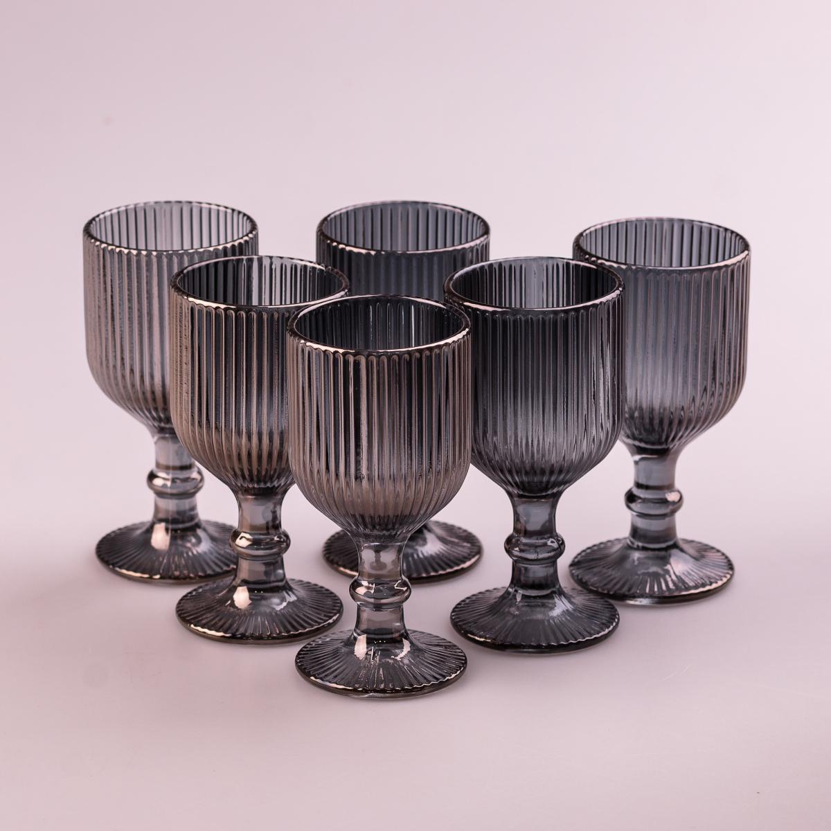 Набор рюмок фигурные ребристые из толстого стекла 6 шт. Серый (HP7111G)