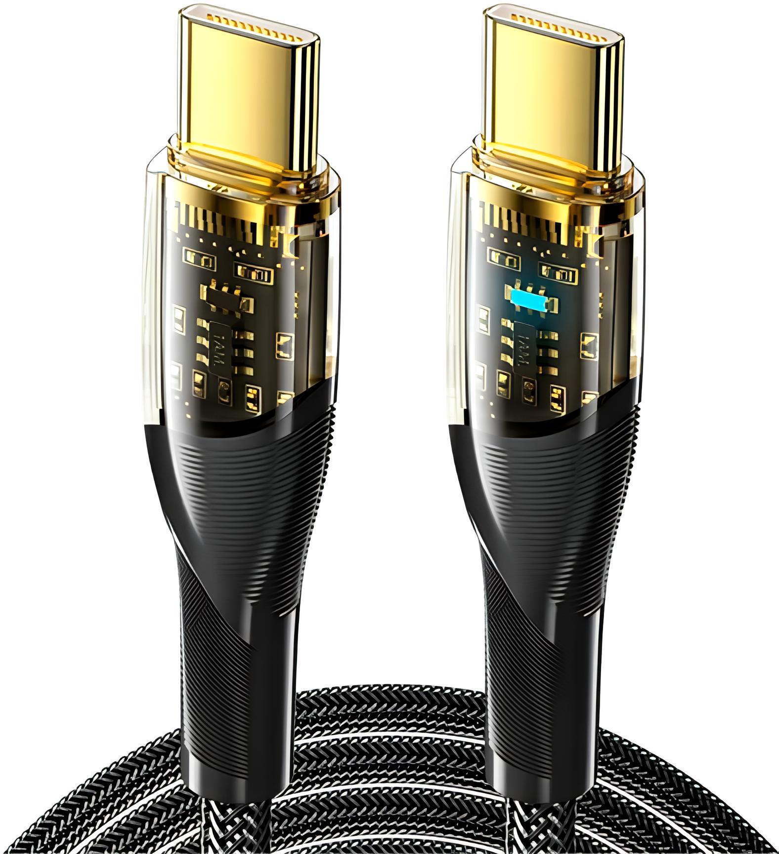 Кабель Essager Interstellar Transparent Design USB Cable Type C to Type C 100W 2 м Black (EXCTT1-XJA01-P) - фото 1