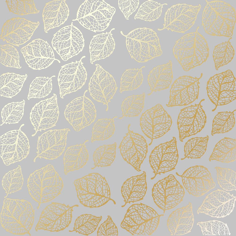 Лист бумаги односторонний Golden Delicate Leaves с фольгированием 30,5х30,5 см Gray
