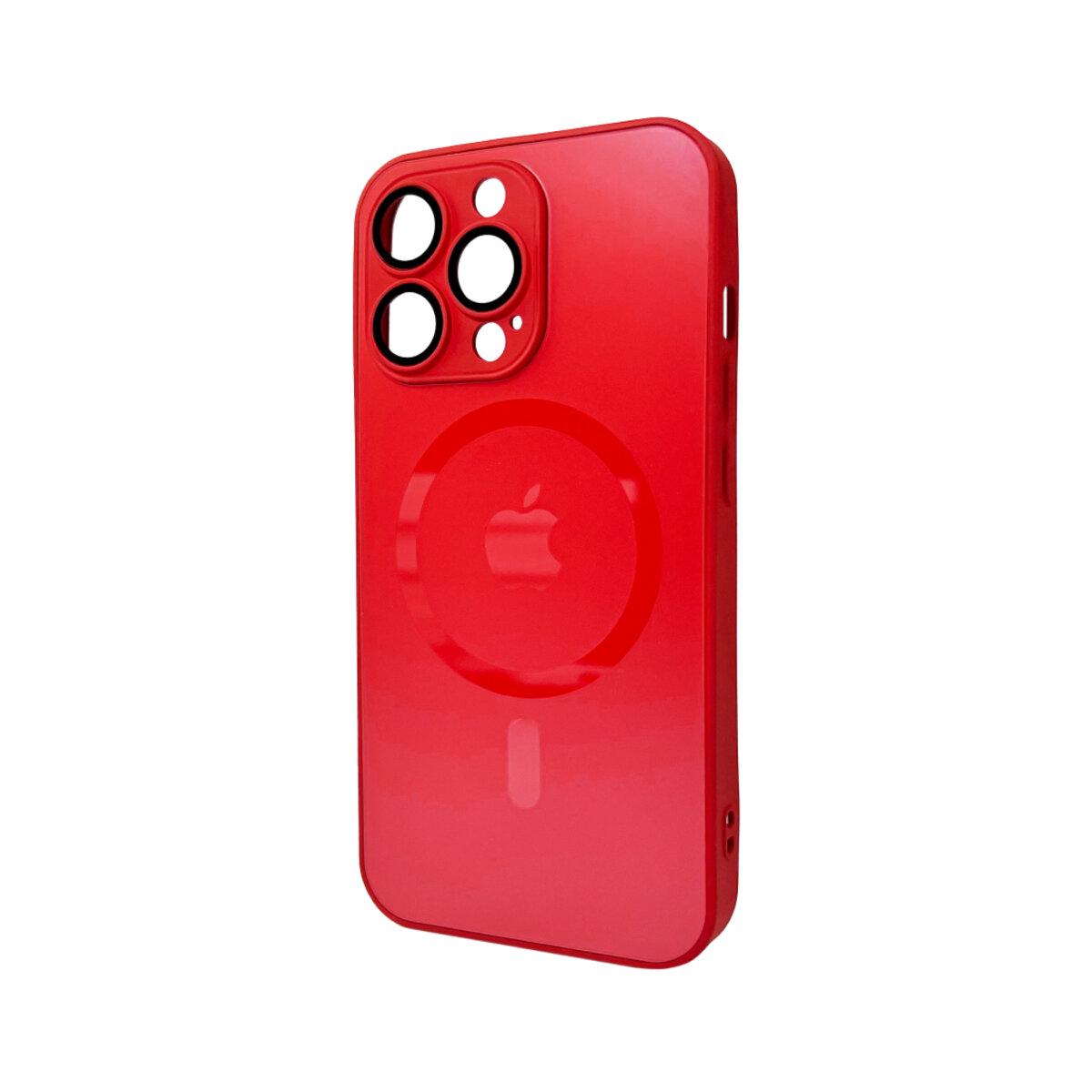 Противоударный чехол для Apple iPhone 13 Pro AG Glass Matt Frame Color MagSafe / Cola Red