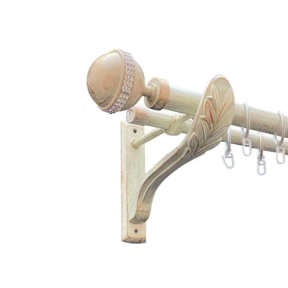 Карниз металлический Orvit Авея двухрядный ретро/гладкая труба/кольцо металлическое Белое Золото 25/19 мм 160 см (00-00010550)