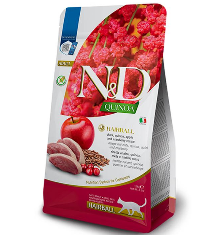 Корм сухой Farmina N&D Quinoa Cat Hairball Duck & Apple для взрослых кошек с эффектом вывода шерсти с уткой 300 г (41555)