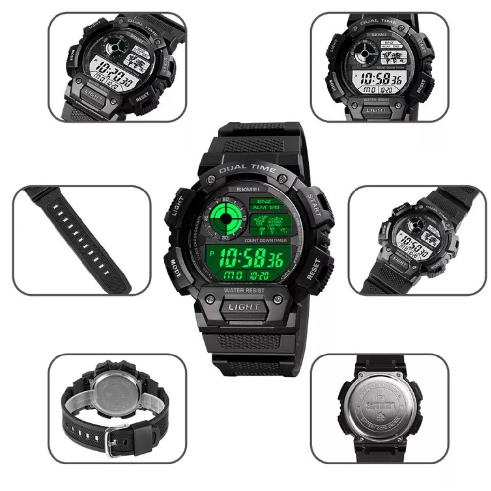 Наручные часы мужские Skmei электронные военные с подсветкой водостойкие ударопрочные Черный (1723) - фото 10 Наручные часы мужские Skmei электронные военные с подсветкой водостойкие ударопрочные Черный (1723) - фото 10