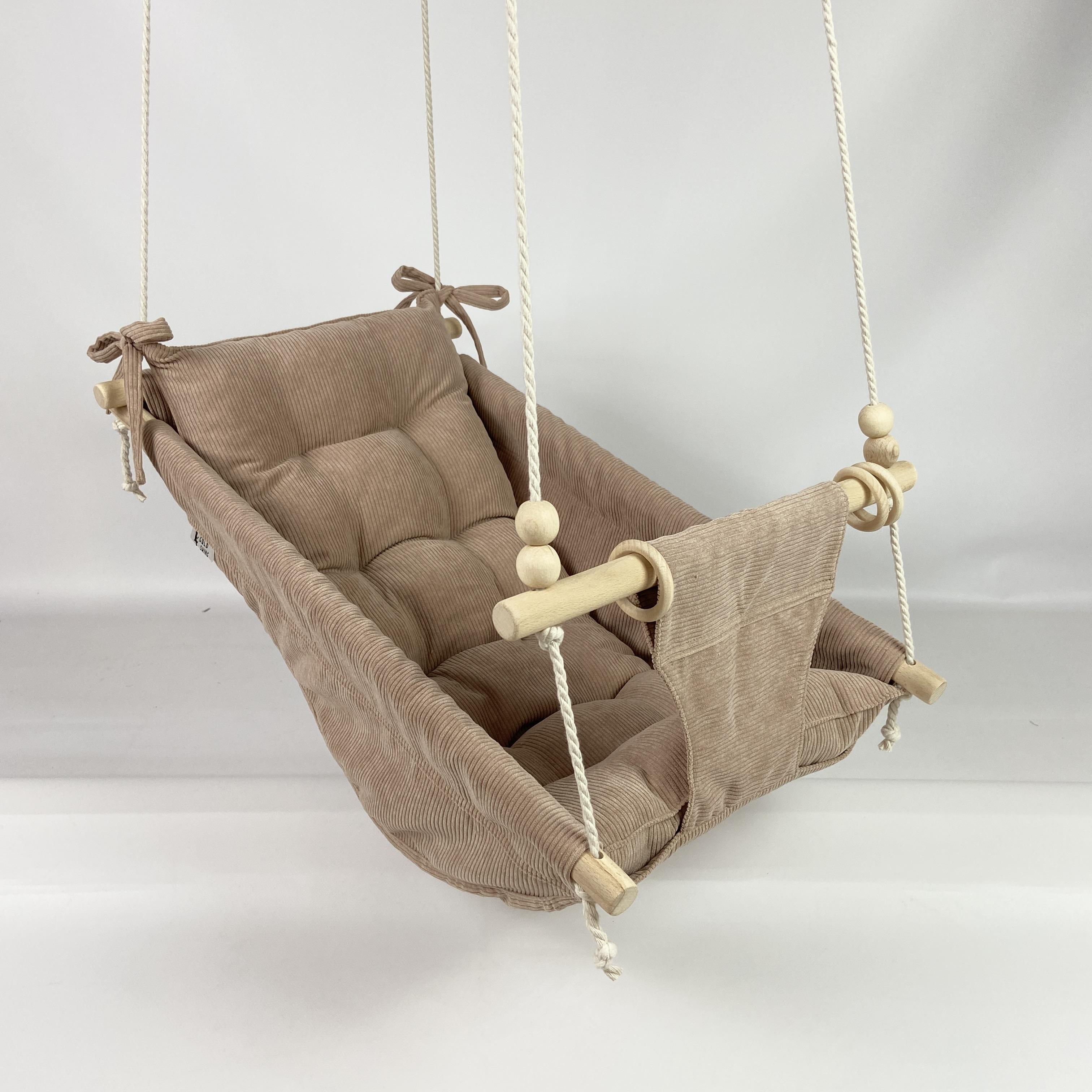 Подвесные детские качели Колыбелька с вельвета Бежевый (gs-8719)